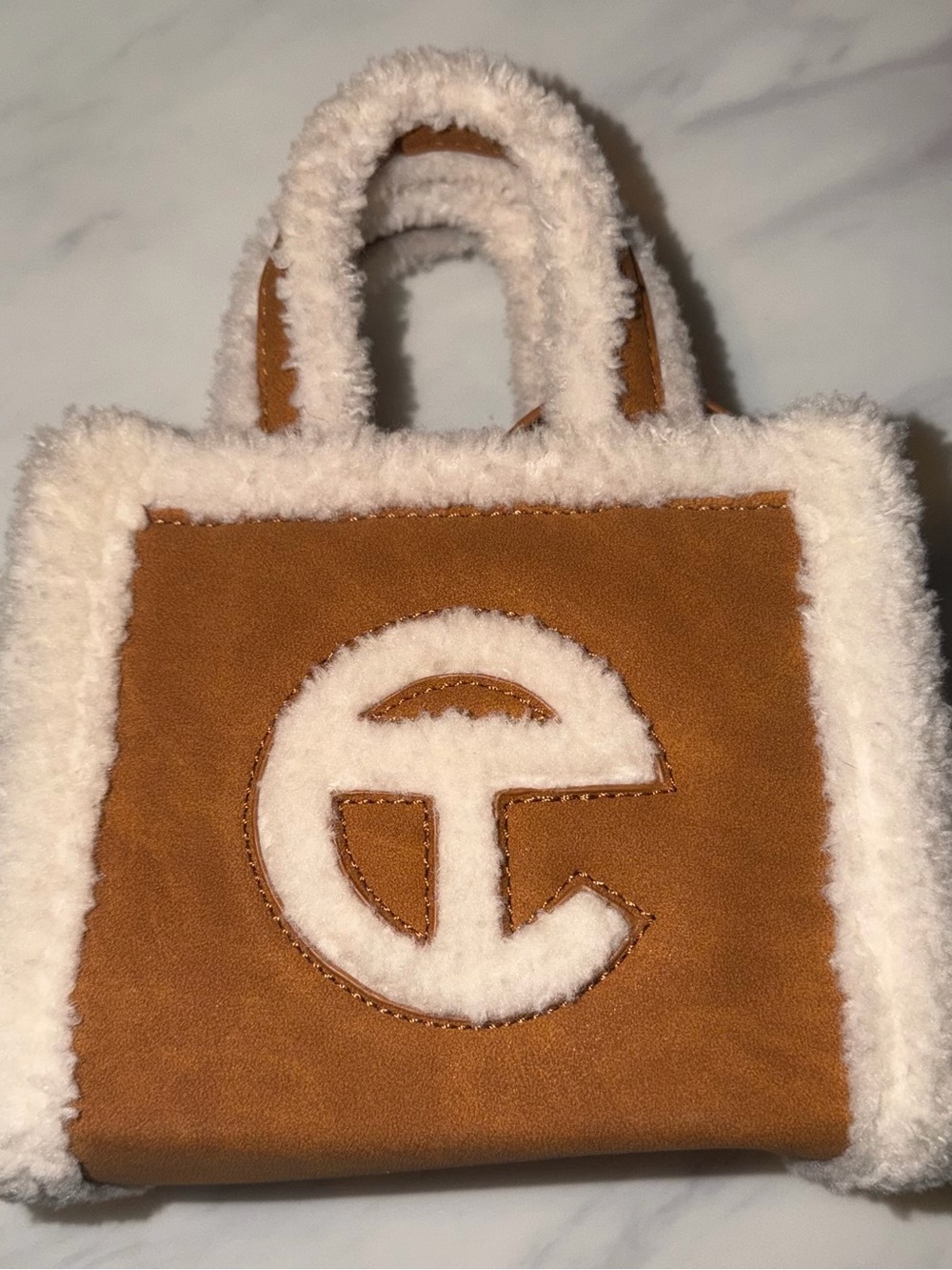 Telfar X Ugg Shearling Trim Mini Tote Bag in Chestnut